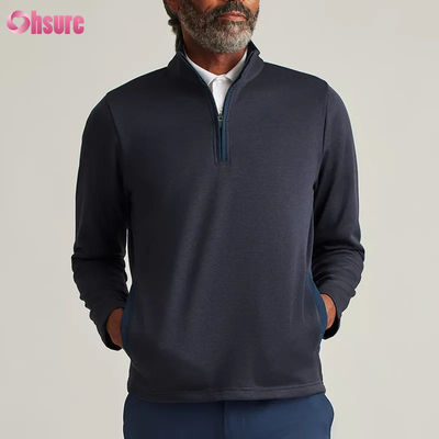 Felpa con cappuccio sportiva da uomo personalizzata plus size con zip a un quarto, in nylon di alta qualità, con ricamo, design a mezza zip tinta unita per l'inverno