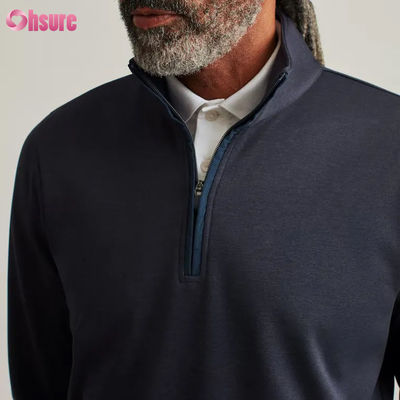 Felpa con cappuccio sportiva da uomo personalizzata plus size con zip a un quarto, in nylon di alta qualità, con ricamo, design a mezza zip tinta unita per l'inverno