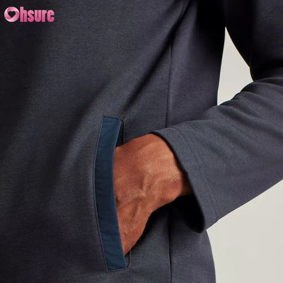 Felpa con cappuccio sportiva da uomo personalizzata plus size con zip a un quarto, in nylon di alta qualità, con ricamo, design a mezza zip tinta unita per l'inverno