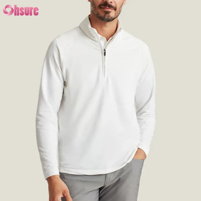 Pullover mezza zip da uomo alla moda di alta qualità, comodo, bianco, con zip a un quarto, ricamo elegante, sportivo per l'inverno