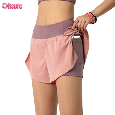 Pantaloncini da allenamento 2 in 1 da donna di alta qualità, leggeri, ad asciugatura rapida, da palestra, atletici, da yoga, con tasca per telefono, traspiranti