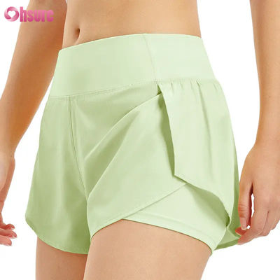 Vendita calda Calze da corsa da donna a vita alta Calze da corsa secche veloci a doppio strato Calze da allenamento sportivo Tasche respirabili Fitness Yoga Wear