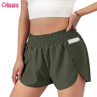 Calzoncini sportivi a secco veloce da vita alta da donna con elasticità Calzoncini da corsa e da esercizio alla moda con tasche