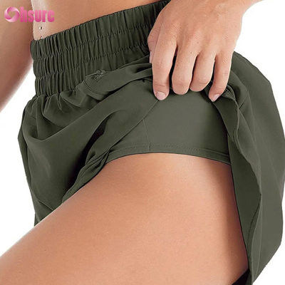 Calzoncini sportivi a secco veloce da vita alta da donna con elasticità Calzoncini da corsa e da esercizio alla moda con tasche