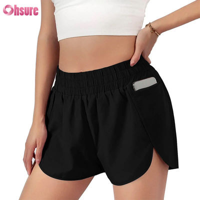 Calzoncini sportivi a secco veloce da vita alta da donna con elasticità Calzoncini da corsa e da esercizio alla moda con tasche