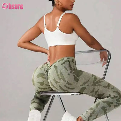 Leggings da donna a vita alta senza cuciture con stampa mimetica, pantaloni a vita a V, push-up, per sport casual, allenamento, vita elastica, leggings fitness