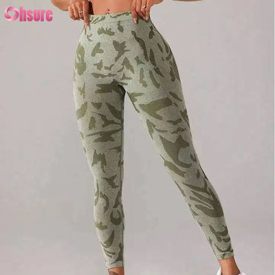 Leggings da donna a vita alta senza cuciture con stampa mimetica, pantaloni a vita a V, push-up, per sport casual, allenamento, vita elastica, leggings fitness