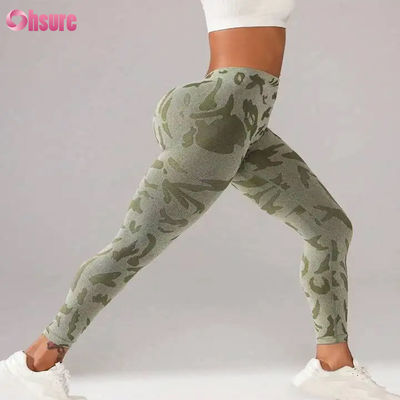 Leggings da donna a vita alta senza cuciture con stampa mimetica, pantaloni a vita a V, push-up, per sport casual, allenamento, vita elastica, leggings fitness