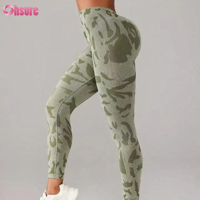 Leggings da donna a vita alta senza cuciture con stampa mimetica, pantaloni a vita a V, push-up, per sport casual, allenamento, vita elastica, leggings fitness