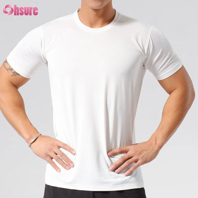 Magliette sportive da uomo all'ingrosso, a vestibilità slim, ad asciugatura rapida, di alta qualità, personalizzate con serigrafia, a maniche corte, girocollo, neutre, per allenamento