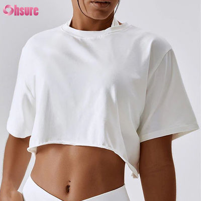 OEM Custom Oversized Crop Top T-shirt da donna T-shirt crop top ad alta elasticità Crop Top bianchi per donna