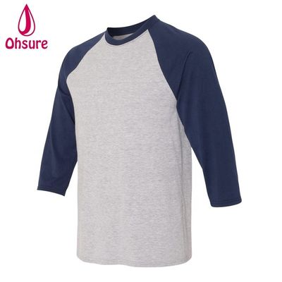 Maglietta da fitness con maniche da tre quarti Magliette da cotone Casual Tees O-Neck Uomo Maglietta da due colori Patchwork Sport T-shirt
