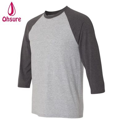 Maglietta da fitness con maniche da tre quarti Magliette da cotone Casual Tees O-Neck Uomo Maglietta da due colori Patchwork Sport T-shirt