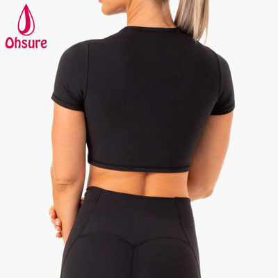 T-shirt aderente da donna a 2 pezzi, per fitness, palestra, yoga, cropped, all'ingrosso, con logo personalizzato, morbido, ad asciugatura rapida, sportivo, 50-100 pezzi