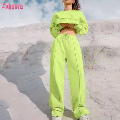 Nuovo Jogger Sportivo Casual da Palestra, Tinta Unita, Autunno Inverno, Felpa e Pantaloni, Due Pezzi, Completo Sportivo da Donna