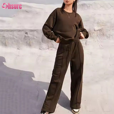 Nuovo Jogger Sportivo Casual da Palestra, Tinta Unita, Autunno Inverno, Felpa e Pantaloni, Due Pezzi, Completo Sportivo da Donna
