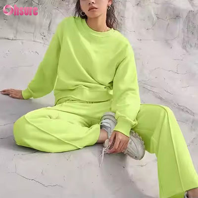 Nuovo Jogger Sportivo Casual da Palestra, Tinta Unita, Autunno Inverno, Felpa e Pantaloni, Due Pezzi, Completo Sportivo da Donna