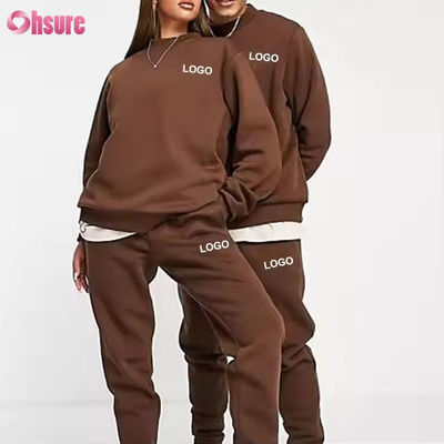 Cappucci e jogger personalizzati per uomini Logo massello Sweatsuit marrone Unisex cotone sciolto Unisex Tracksuit