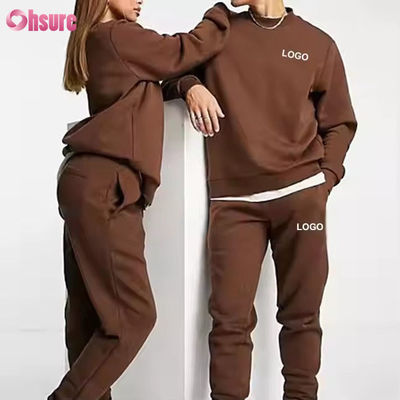 Cappucci e jogger personalizzati per uomini Logo massello Sweatsuit marrone Unisex cotone sciolto Unisex Tracksuit