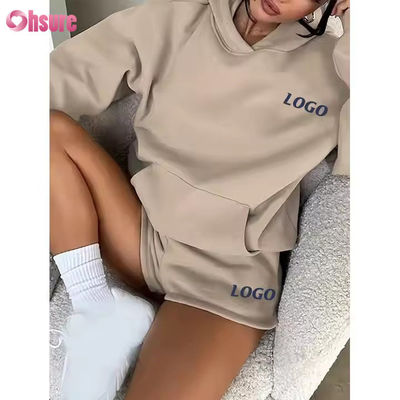 F240140 Short Set su misura Set a due pezzi Set donna manica lunga Hoodie semplice Sweatsuit e pantaloni corti Set abiti da primavera per donne