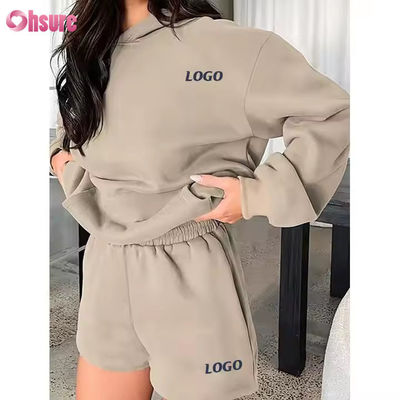 F240140 Short Set su misura Set a due pezzi Set donna manica lunga Hoodie semplice Sweatsuit e pantaloni corti Set abiti da primavera per donne