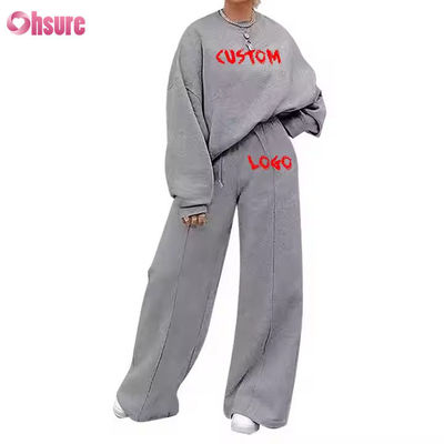 Completo sportivo casual taglie forti da donna, 2 pezzi, felpa con cappuccio e pantaloni della tuta a zampa d'elefante