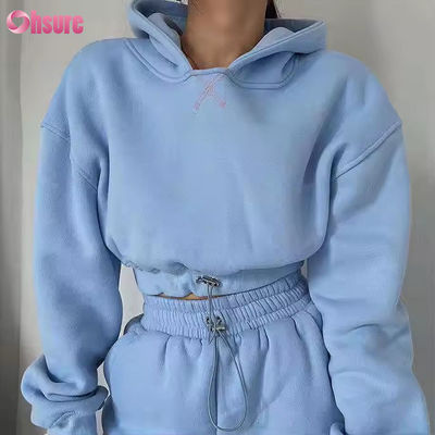 OEM Pantaloni da ginnastica e felpe da cotone di alta qualità Set esterno con felpa tagliata Top Two Piece Set Abbigliamento femminile