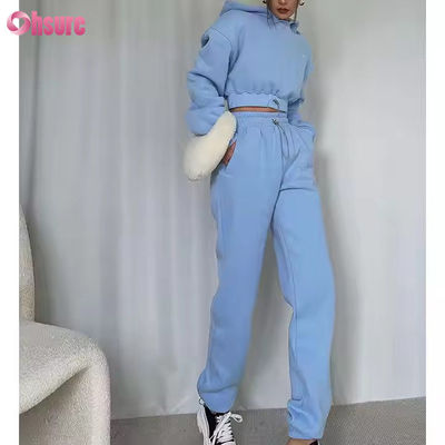 OEM Pantaloni da ginnastica e felpe da cotone di alta qualità Set esterno con felpa tagliata Top Two Piece Set Abbigliamento femminile