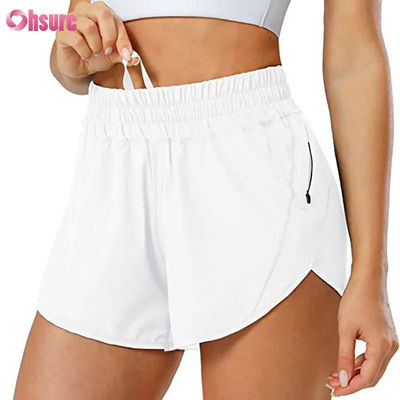 Pantaloncini sportivi da donna ad asciugatura rapida con coulisse e tasca con cerniera per palestra, fitness e yoga