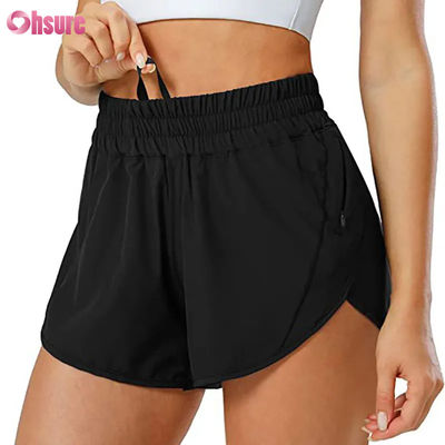 Pantaloncini sportivi da donna ad asciugatura rapida con coulisse e tasca con cerniera per palestra, fitness e yoga