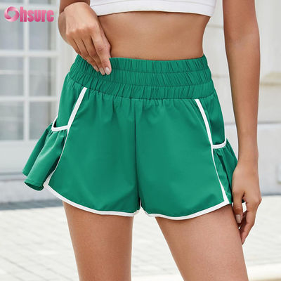 Pantaloncini da corsa atletici a vita alta da donna, allenamento in palestra, ad asciugatura rapida, fluenti, con tasche, tinta unita, ad asciugatura rapida