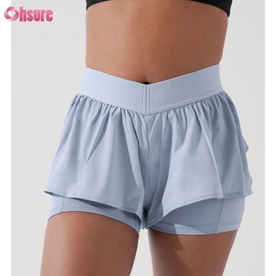 Pantaloncini da palestra 2 in 1 da donna personalizzati Fitness con fodera e fascia elastica Plus Size Pantaloncini da palestra da donna per allenamento