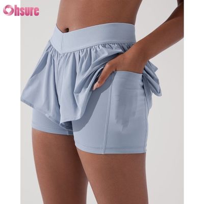 Pantaloncini da palestra 2 in 1 da donna personalizzati Fitness con fodera e fascia elastica Plus Size Pantaloncini da palestra da donna per allenamento