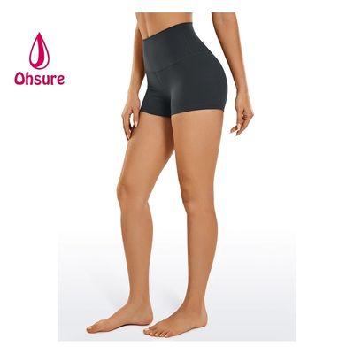 Pantaloncini sportivi da donna all'ingrosso per fitness, corsa, ciclismo, yoga, a vita alta, con logo personalizzato, tinta unita, lavorati a maglia