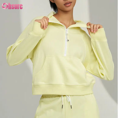 Logo personalizzato Nuova Moda Pullover da tasca a colori solidi Mezza cerniera Sport di svago Fitness Sweatshirt OEM di alta qualità per donne