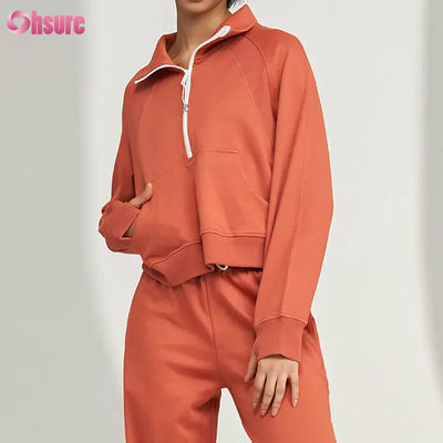 Logo personalizzato Nuova Moda Pullover da tasca a colori solidi Mezza cerniera Sport di svago Fitness Sweatshirt OEM di alta qualità per donne