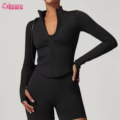 Giacca con protezione solare con colletto rialzato, cerniera, maniche lunghe, felpe da yoga da donna, felpe sportive per il fitness all'aperto