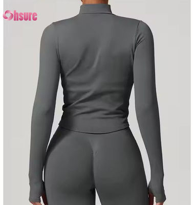 Giacca con protezione solare con colletto rialzato, cerniera, maniche lunghe, felpe da yoga da donna, felpe sportive per il fitness all'aperto