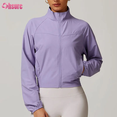 Giacche da ginnastica con cerniera di alta qualità per donne abbigliamento da fitness stand-up collare top yoga a prova di vento abbigliamento in vendita al dettaglio in maglia badge invernale