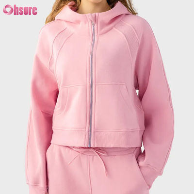 Logo personalizzato Donna vintage Full Zip Fleece Giacca da allenamento per inverno Corsa Yoga Gym Hoodie Fori pollice rivestimento Tessuto a maglia