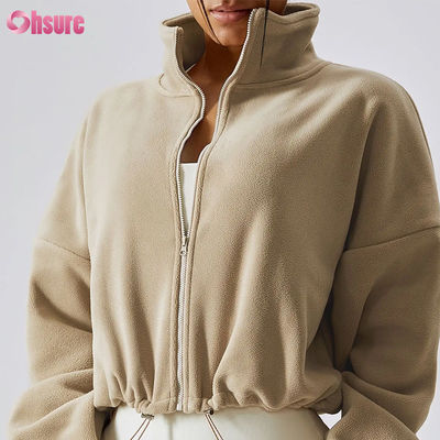 Supporto logo personalizzato di alta qualità Felpa con cappuccio da donna Abbigliamento sportivo fitness Autunno Maniche lunghe Pile Caldo con zip intera Felpe con cappuccio corte