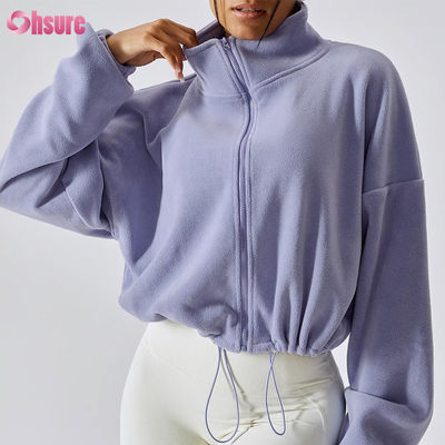 Supporto logo personalizzato di alta qualità Felpa con cappuccio da donna Abbigliamento sportivo fitness Autunno Maniche lunghe Pile Caldo con zip intera Felpe con cappuccio corte