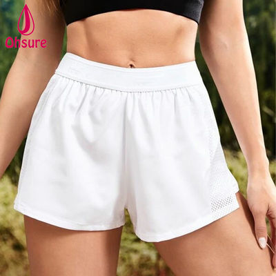 Pantaloncini sportivi da yoga da donna all'ingrosso con logo personalizzato 93% poliestere, 7% spandex a vita alta con elastico in vita 2 in 1 casuali XS-XXL