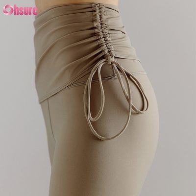 Pantaloni da ginnastica riciclati in nylon spandex blend Pantaloni da ginnastica regolabili Leggings da allenamento a corda per donne Full 1 Piece High Yoga Wear Full Length