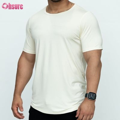 T-shirt a schiena curva bianca Custom 95%Bamboo 5%Spandex Custom Printed Men T-shirts