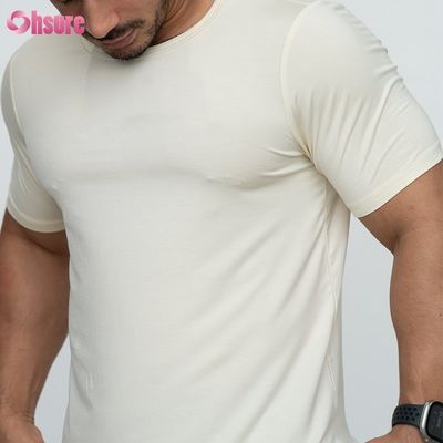 T-shirt a schiena curva bianca Custom 95%Bamboo 5%Spandex Custom Printed Men T-shirts