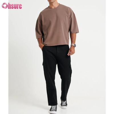 T-shirt girocollo oversize all'ingrosso in cotone da uomo, stile box cropped leggero per uomo