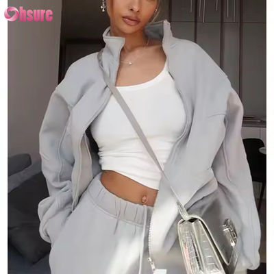 Abito da sudore da donna su misura con zip a due pezzi Hoodie e jogger set abbigliamento sportivo Causal Fleece 2 pezzi set Hoodie oversized femminile