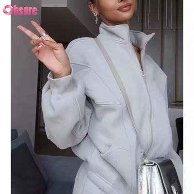 Abito da sudore da donna su misura con zip a due pezzi Hoodie e jogger set abbigliamento sportivo Causal Fleece 2 pezzi set Hoodie oversized femminile