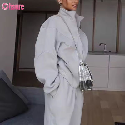 Abito da sudore da donna su misura con zip a due pezzi Hoodie e jogger set abbigliamento sportivo Causal Fleece 2 pezzi set Hoodie oversized femminile